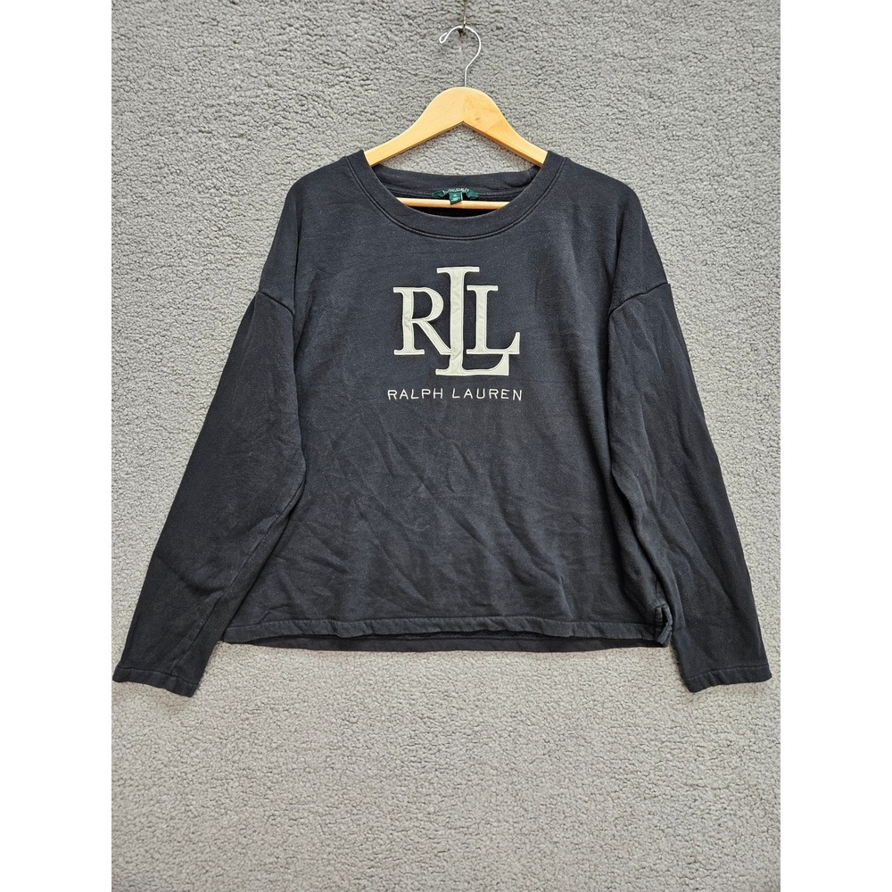 Lauren Ralph Lauren Sweatshirt XL Black RL Logo Graphic Preppy Relaxed Fit